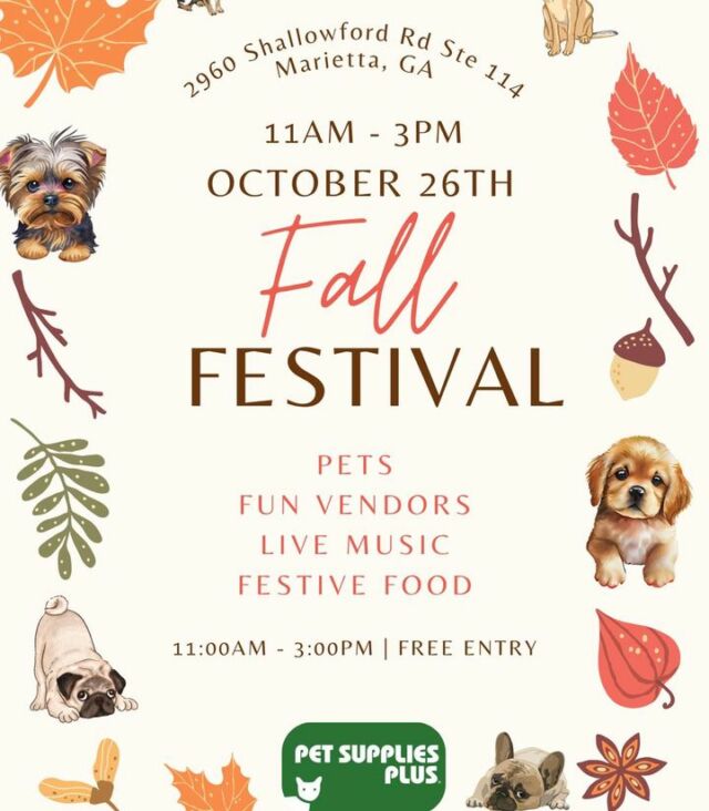 🍂 Save the Date 🍂 Fun Fall Festivities on October 26th from 11 am - 3 pm hosted Pet Supply Plus in Marietta!
🍁🍂 Please join us! 🍂🍁
#homelesspetsfoundation #petsupplyplus #petsupplyplusstore #mariettaga